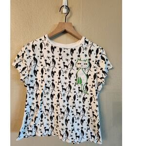 Lite Wear SZ XL Halloween Mid Century Black Cat T-Shirt Women's